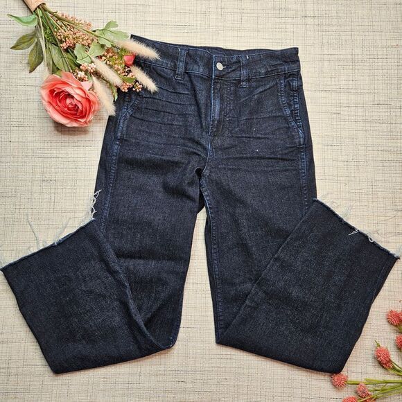 J. Crew Denim - J.Crew Dark Wash Wide Leg Jeans‎ Raw Hem Denim Size 26